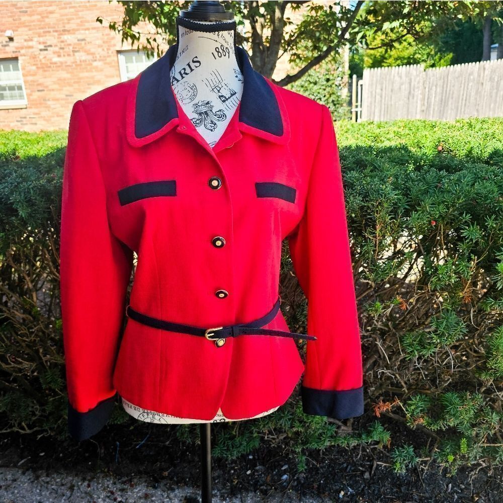 VTG Kasper A.S.L Petite Red & Navy Blue Chic Blazer. - Picture 15 of 15